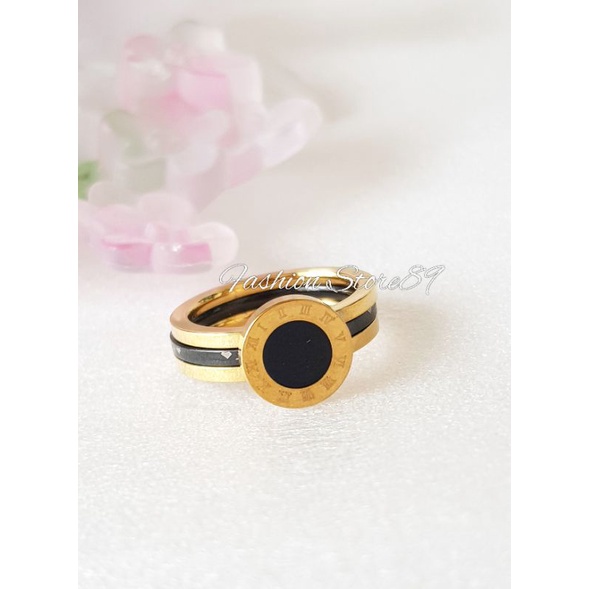 Cincin Fashion List Black Romawi Cincin Branded Titanium gold impor Fashion