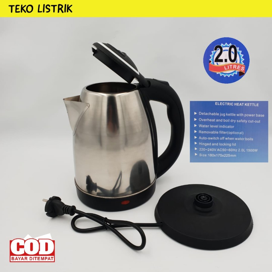 COD TEKO LISTRIK SQRS 2 LITER HIGH QUALITY/TEKO PEMANAS AIR/TEKO LISTRIK MURAH/ALAT PEMANAS AIR/PEMANAS AIR/TEKO LISTIK SQRS KAPASITAS 2 LITER