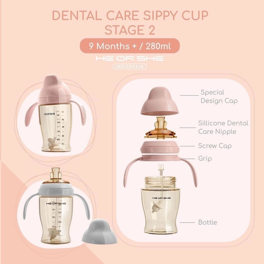 HEORSHE DENTAL CARE SIPPY STRAW CUP 180ML / 280 ML Botol Minum Bayi