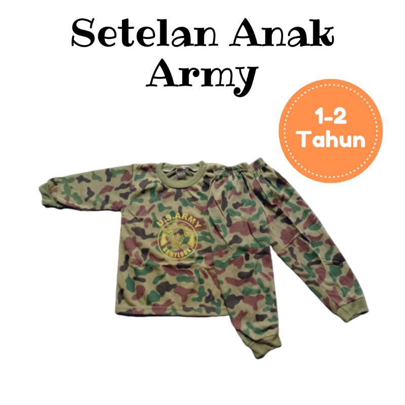 Setelan Baju Anak Laki-Laki / Cowok 1-2 Tahun Lengan panjang Motif Army