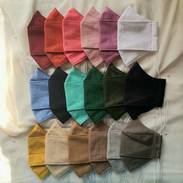 Masker Origami 3D Polos 2 Ply Kain Linen Rami Oxford