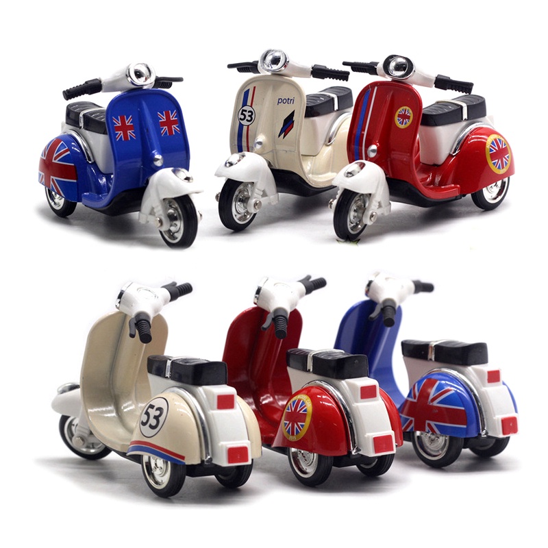 Vespa Mainan Simulasi Motor Lokomotif Retro Dengan Fungsi Pull Back Untuk Anak