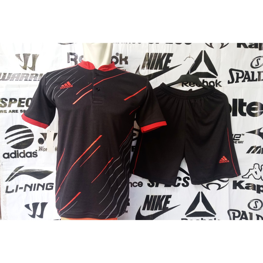 Setelan Jersey Futsal, Sepak Bola & Voly Adidas Zimba Hitam List Merah Kancing Kerah Sanghai Grosir