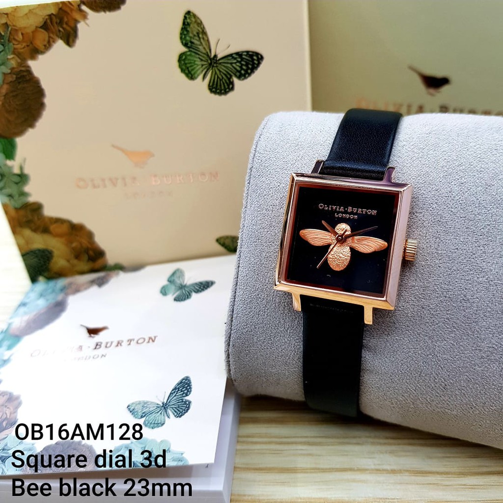 promo original square dial 3d bee black  Olivia burton OB16AM128 jam tangan wanita dm 23mm