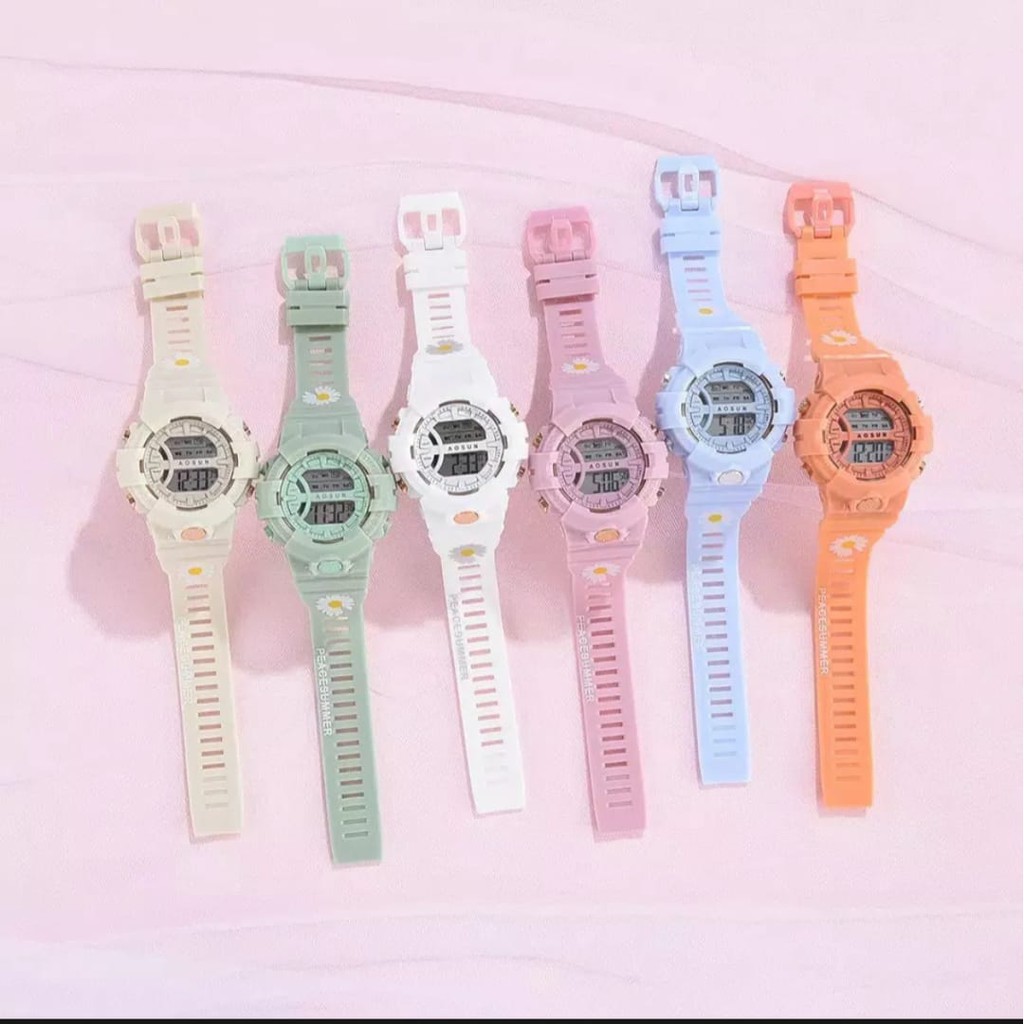 (BW)Jam Tangan Wanita Fashion Import Aosun Digital Bunga Bulat SS-19