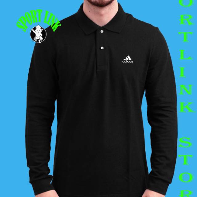 Kaos polo shirt kaos kerah lengan panjang Adidas hitam baju pria dan wanita
