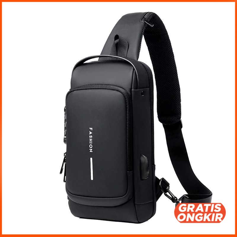 Tas Selempang Fashion Sling Bag Pria with USB Charger Slot - 6003