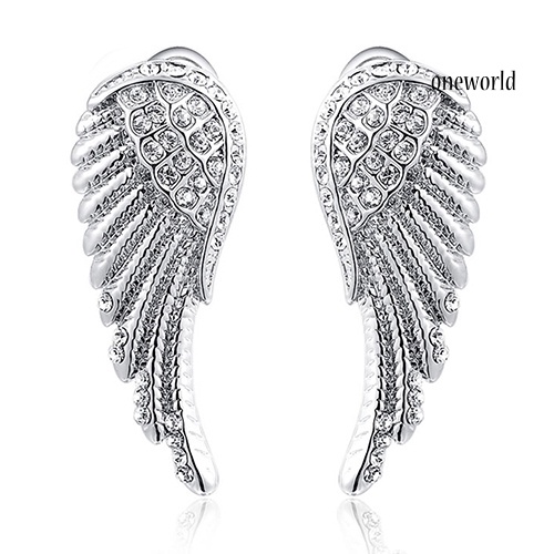 OW@ Women's 9K Gold Plated Angel Wings Crystal Ear Studs Luxury Earrings Jewelry