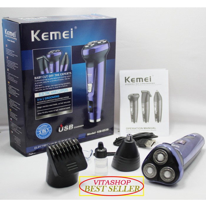 HAIR CLIPPER KEMEI KM-6539 MESIN CUKURAN DAN SHAVER CHARGER 3 IN 1