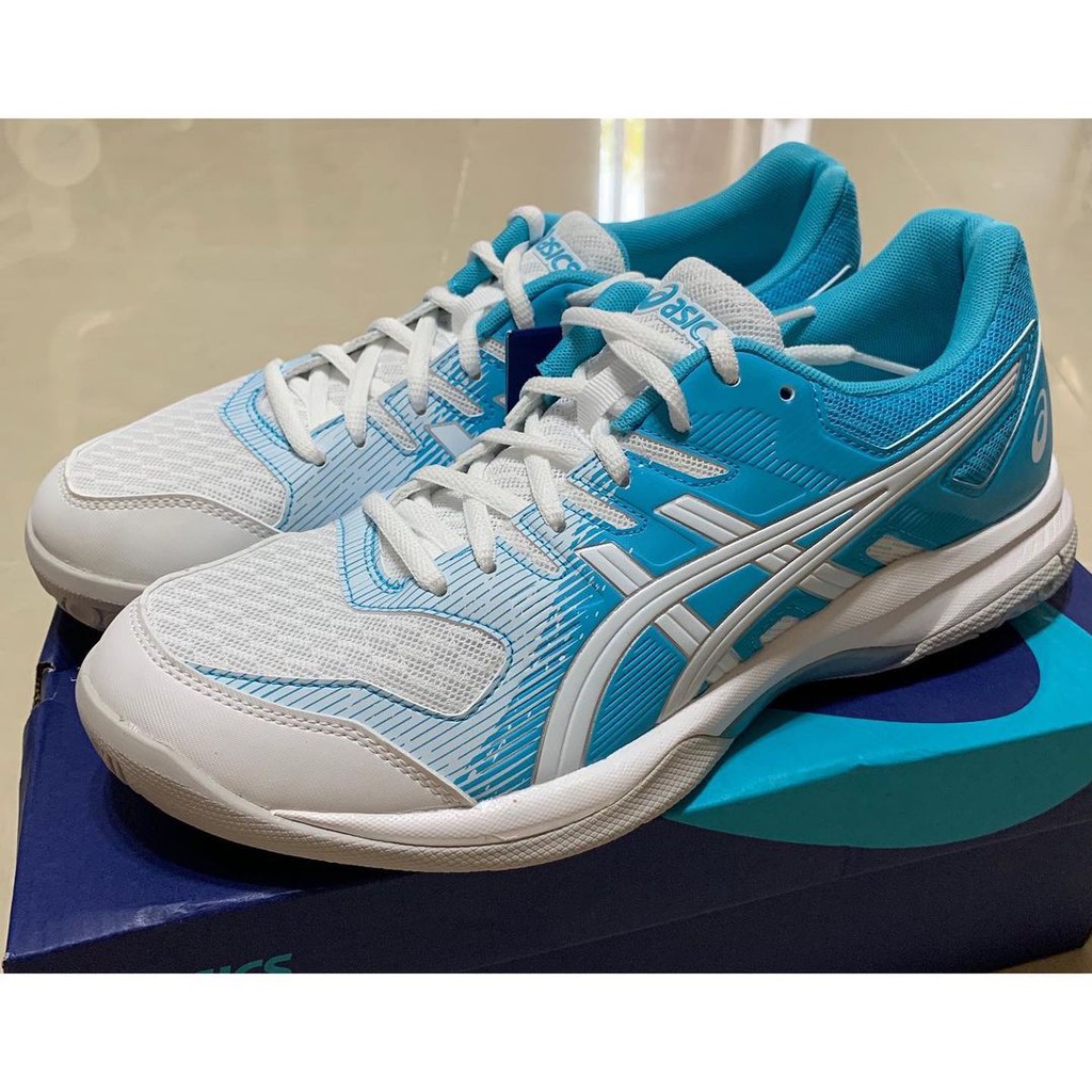 Limited Stock Sepatu Badminton dan Voli Asics Gel Rocket 9 White Aqua Original