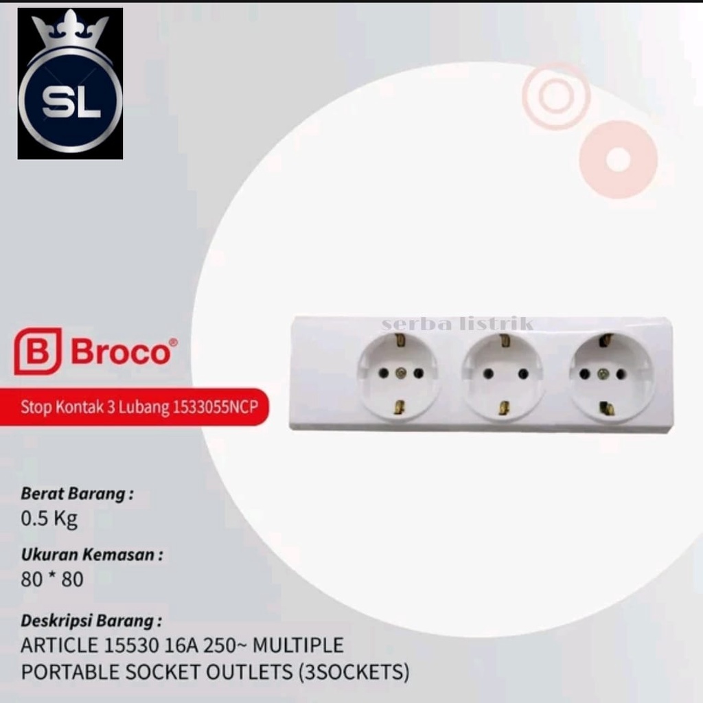 BROCO STOP KONTAK 3 LUBANG - Stop Kontak 3 Lubang Outbow Broco