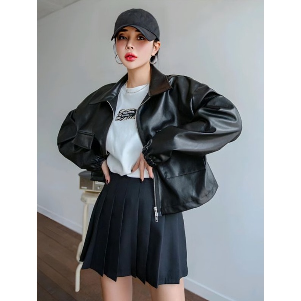 Tailor Labs Drop Shoulder Flap Pocket Pu leather Reversible Ritsleting