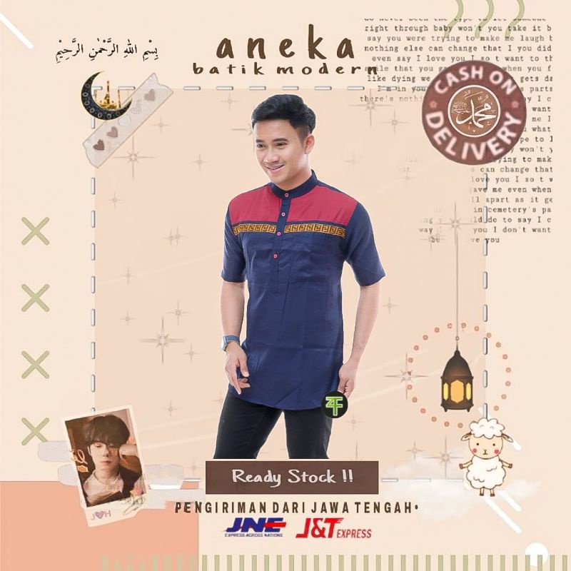 ATASAN BAJU MUSLIM PRIA LENGAN PENDEK KOKO RYOICHI SERAGAM M L XL 2 WARNA 3 WARNA KOMBINASI PUTIH BI
