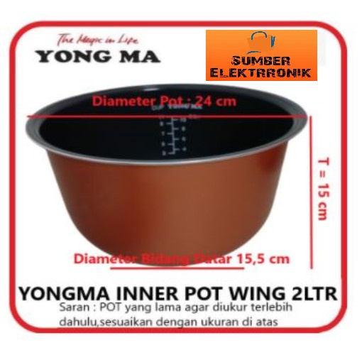 Panci Teflon Inner Pot Magic Com Yong Ma 2 Liter Non Wing Original Eco Ceramic