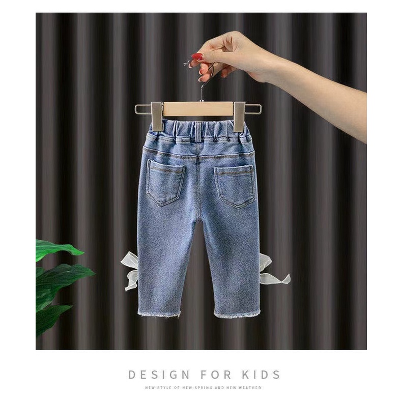 Celana Jeans Anak Perempuan 2-7 Tahun Import Celana Panjang Anak Cewe Motif Pita