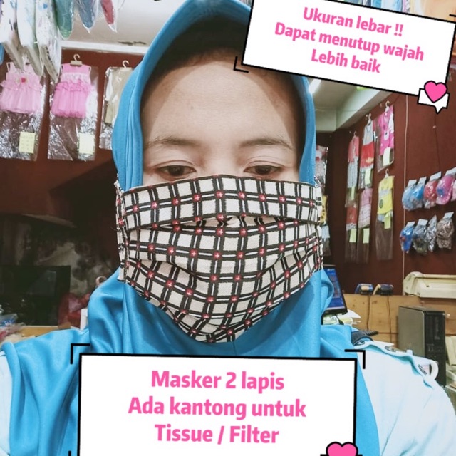 [Ready Stock] Mask cover motif polos 2 sisi / Penutup wajah kain 2 lapis dengan kantong tissue