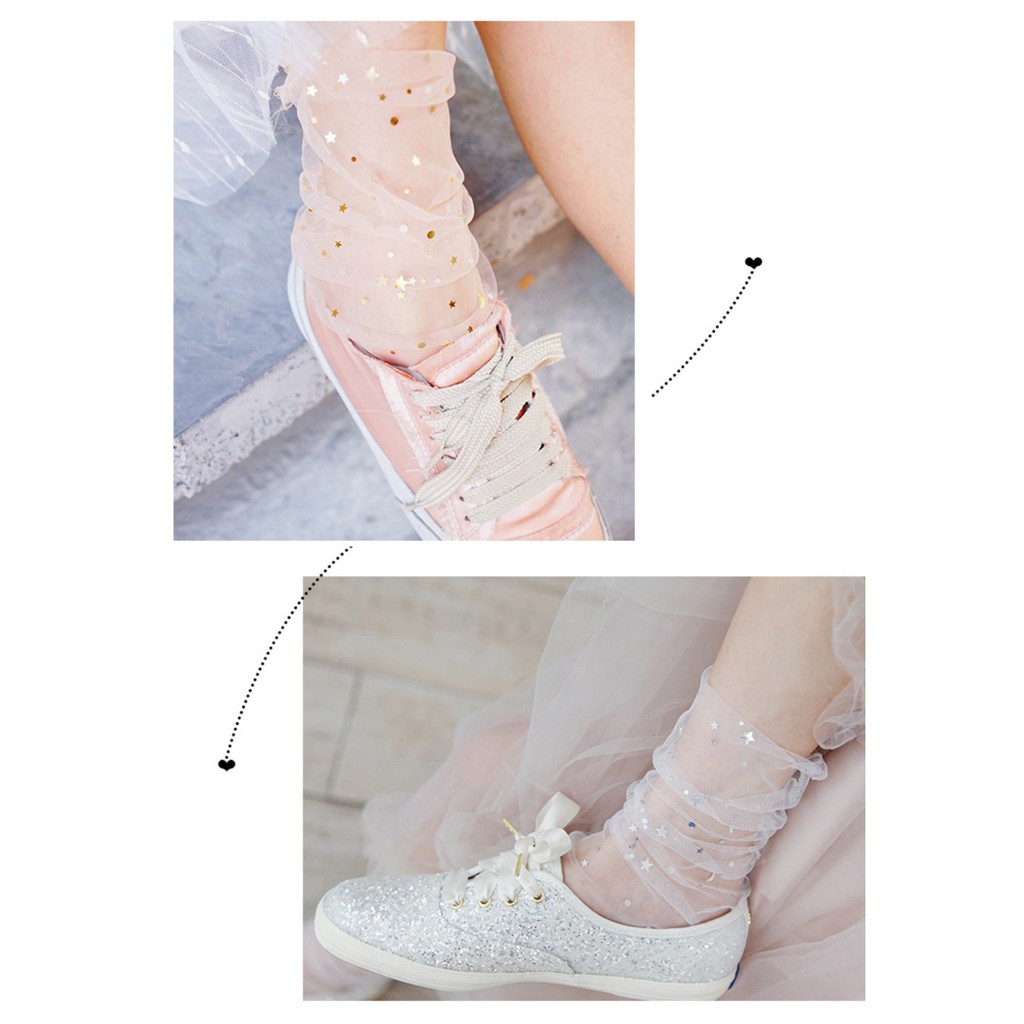 KK-48 kaos kaki lolita transparan socks renda rajut star bintang import jepang korea