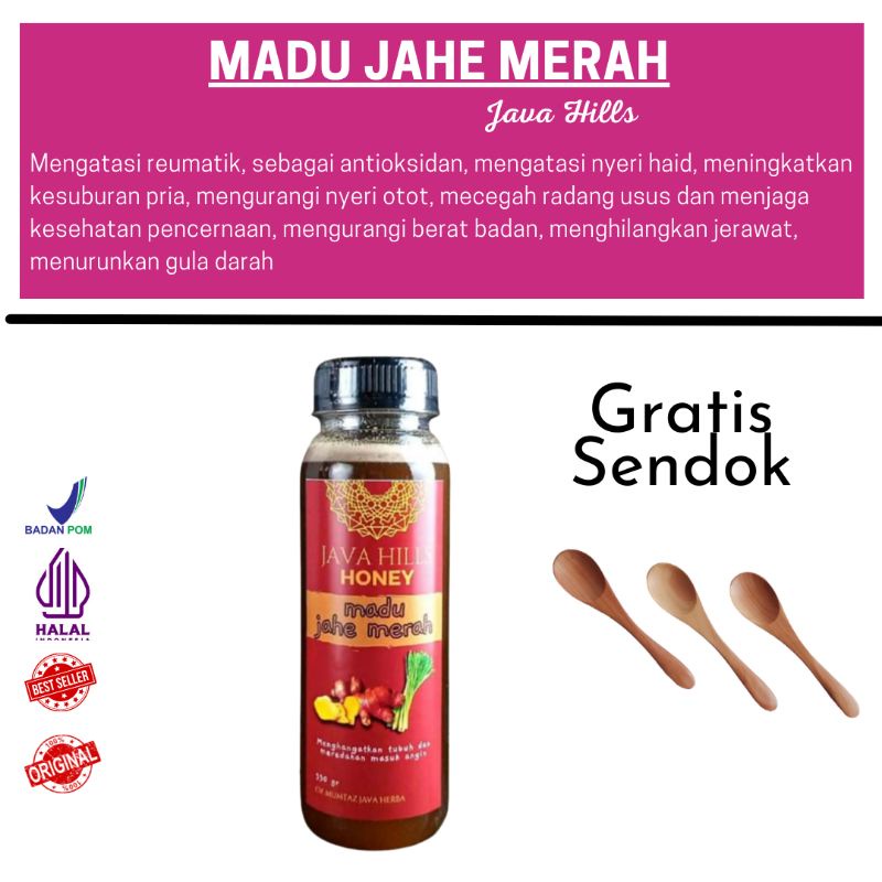 GRATIS SENDOK KAYU / MADU JAHE JAVAHILLS HONEY - Madu Murni Madu Jahe Merah Madu Herbal Madu Javahills