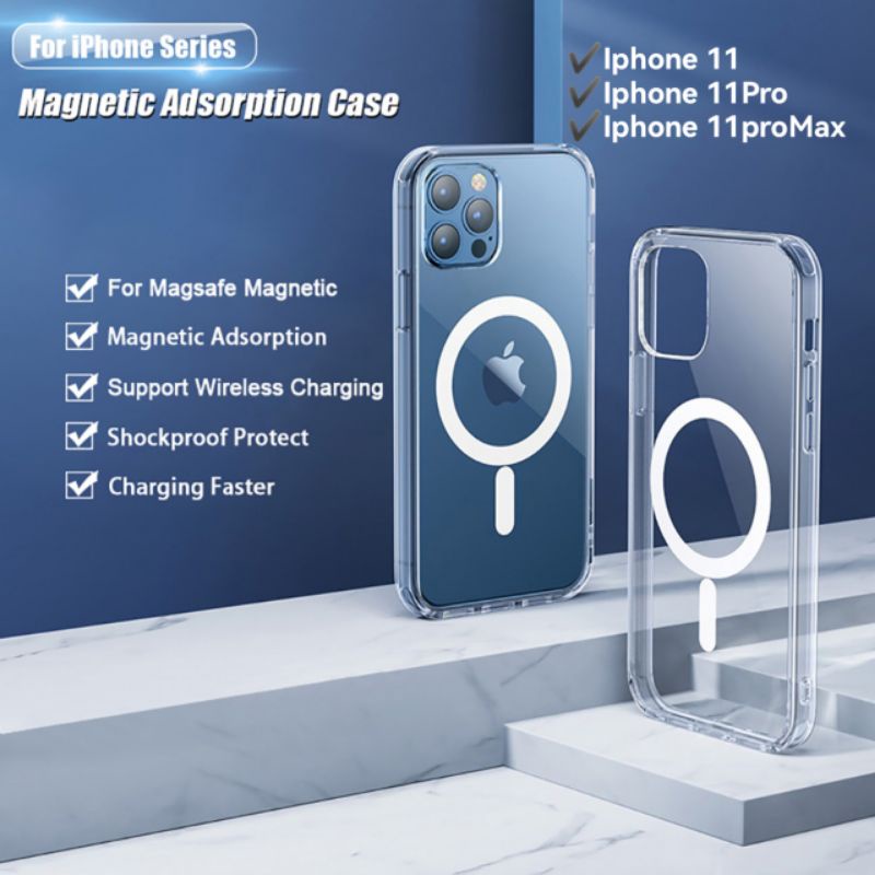 Hardcase Magsafe Iphone 11 pro max 11pro 11promax wireless Charger Charging Casan Casing Cover Bening Transparan Clear Case Magnetic TPU magnet Pelindung belakang handphone