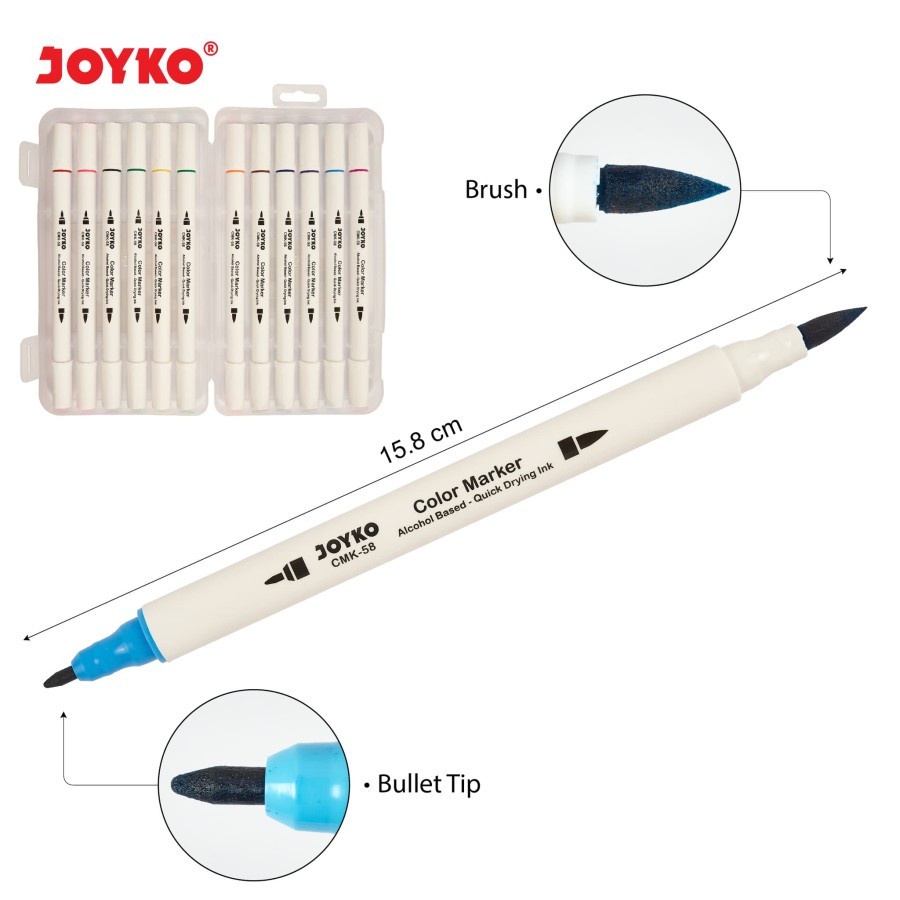 Spidol - Joyko Color Marker Dual Tip CMK-58-12 Warna