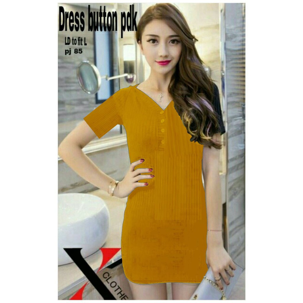 QUEEN FASHION - DRESS WANITA RAJUT / DRESS BUTTON / MAROON / KUNING