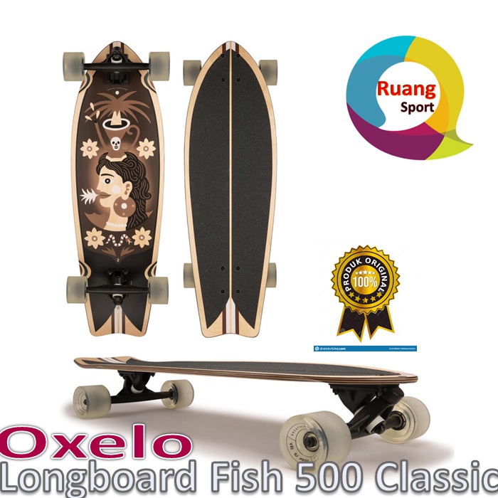 Longboard Skateboard Dewasa Oxelo Fish 500 180 mm Papan Skates Full Set Original - Mystic Wood