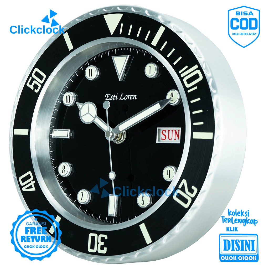 Jam Dinding Quartz Minimalis Hitam Estiloren STN 9859 Besar Hiasan Kamar Unik