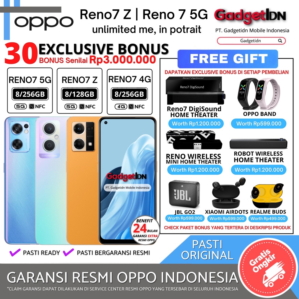 OPPO RENO7 5G &amp; OPPO RENO7 Z 5G 8/256GB 8/128GB RENO 7 5G RENO 7 Z GARANSI RESMI OPPO