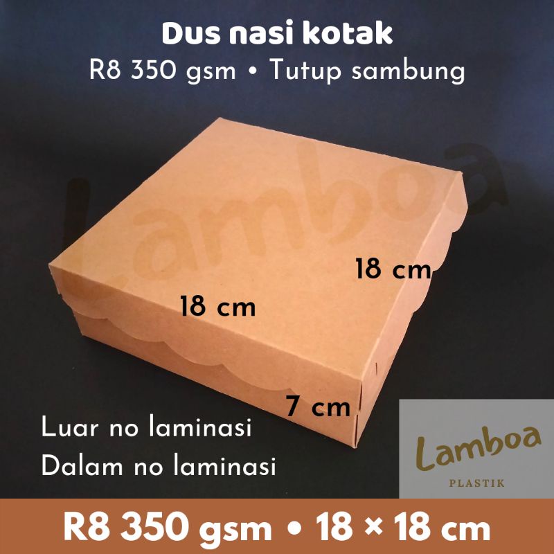 Dus nasi R8 Kraft 18x18 x 7 cm tebal 350 gsm snack box cokelat persegi kotak kue R8K 18 polos 18x18