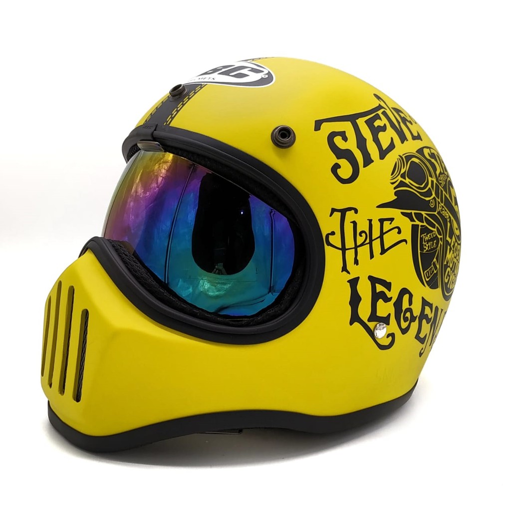 Helm Cakil HBC Steve Yellow Kuning + Inner Visor ( Fullface / Retro / Klasik / Vespa )