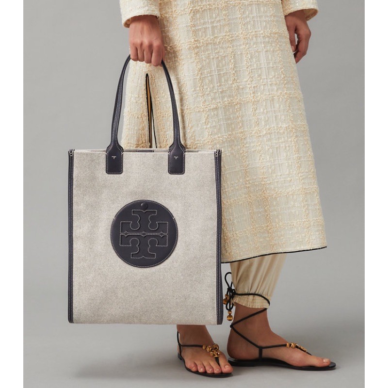 TORY BURCH ELLA CANVAS TALL TOTE BAG