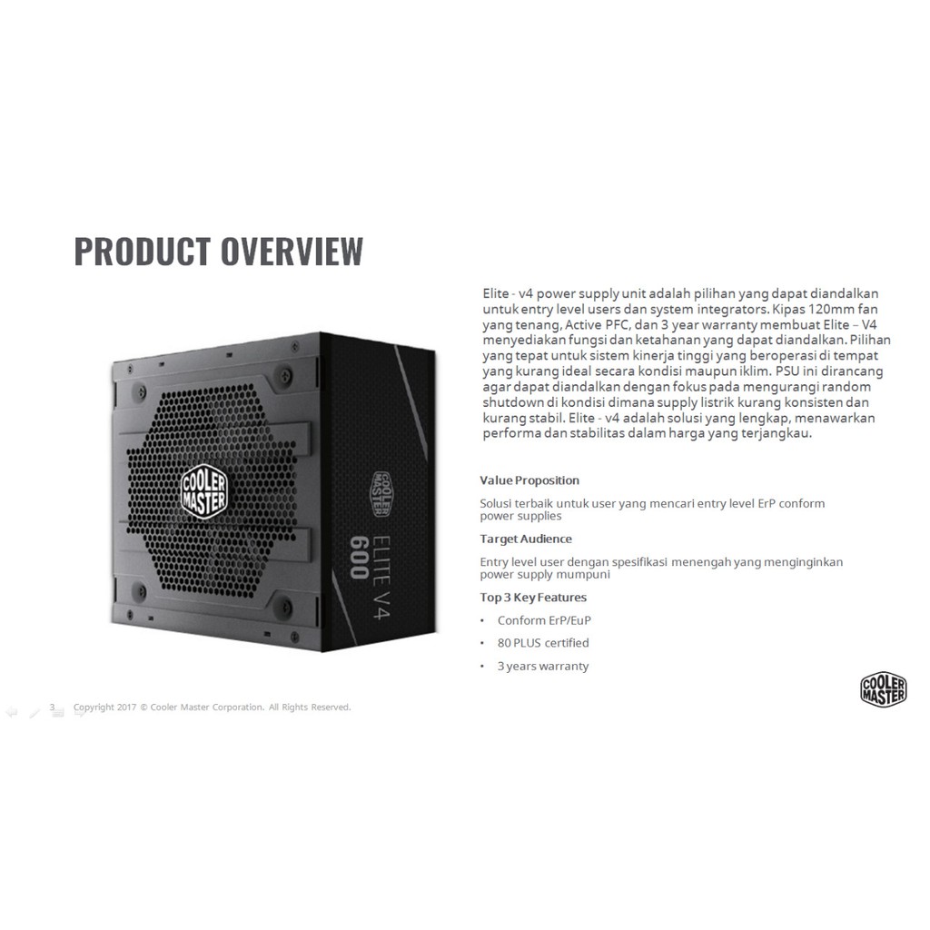 Power Supply Cooler Master 600 Elite V4 80+ 600 Watt PSU 600W 80 plus