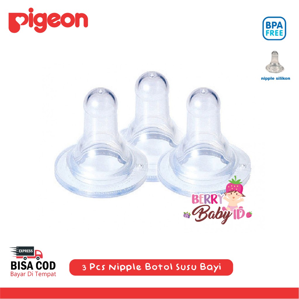 Pigeon Silicone Nipple Dot Teat Botol Susu Bayi Triple Pack Size S M L Berry Mart