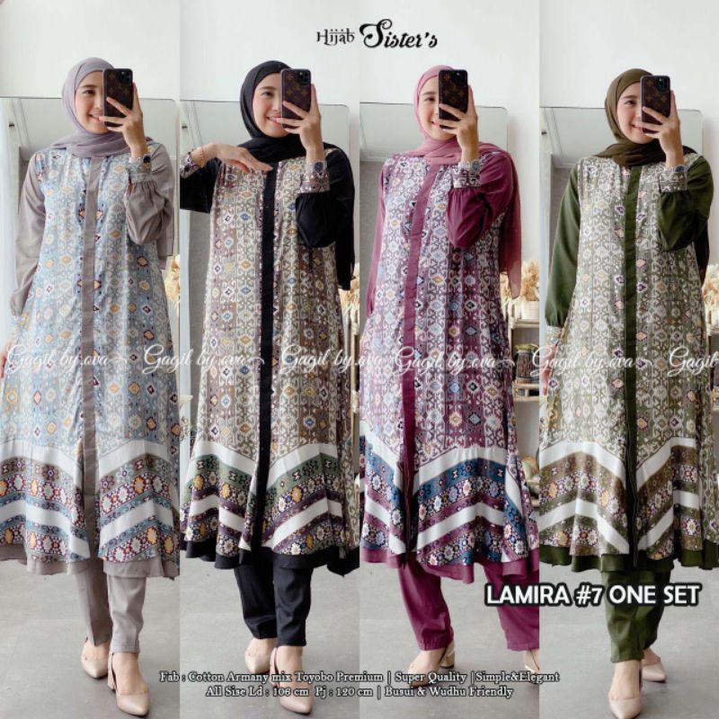 SETELAN TUNIK MOTIF + CELANA POLOS LAMIRA #7 ONE SET BY HIJAB SISTER
