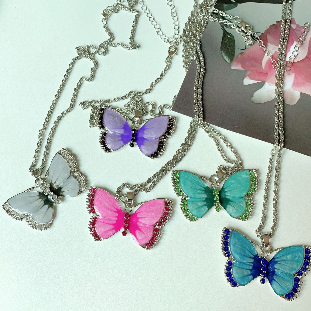 Butterfly Kalung Bentuk Kupu-Kupu | Aksesoris Wanita | Kalung Rantai Dengan Liontin Bunga Untuk Wanita | Kalung Bahan Stainless Steel