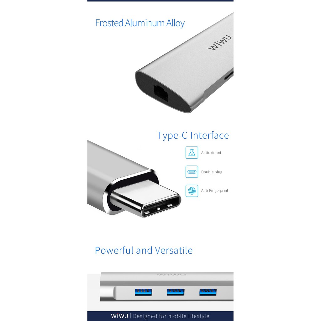 WIWU ALPHA A631STR - 6-in-1 USB Type-C Multifunction Converter Adapter - USB-C Extension Port