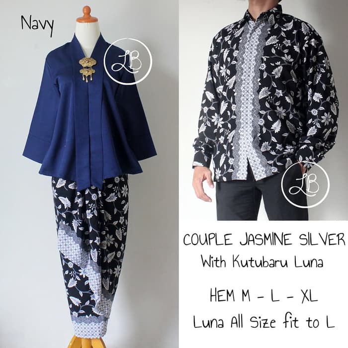 SETELAN KEBAYA COUPLE / BATIK COUPLE MODEL NAVY FLOY DAN KEMEJA