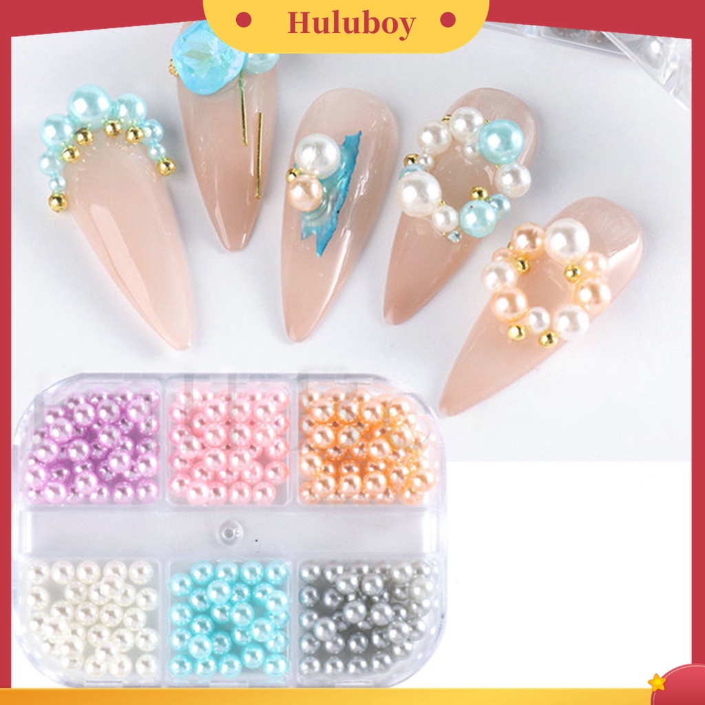 Huluboy Huluboy♡ 1 Kotak Manik-Manik Mutiara Imitasi 3D Bahan ABS Warna-Warni Untuk Dekorasi Nail Art