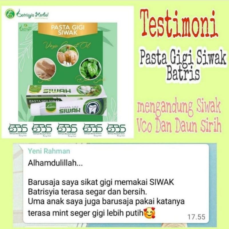 PASTA GIGI SIWAK BATRISYIA / OBAT SAKIT GIGI HERBAL/PASTA GIGI PERONTOK KARANG GIGI