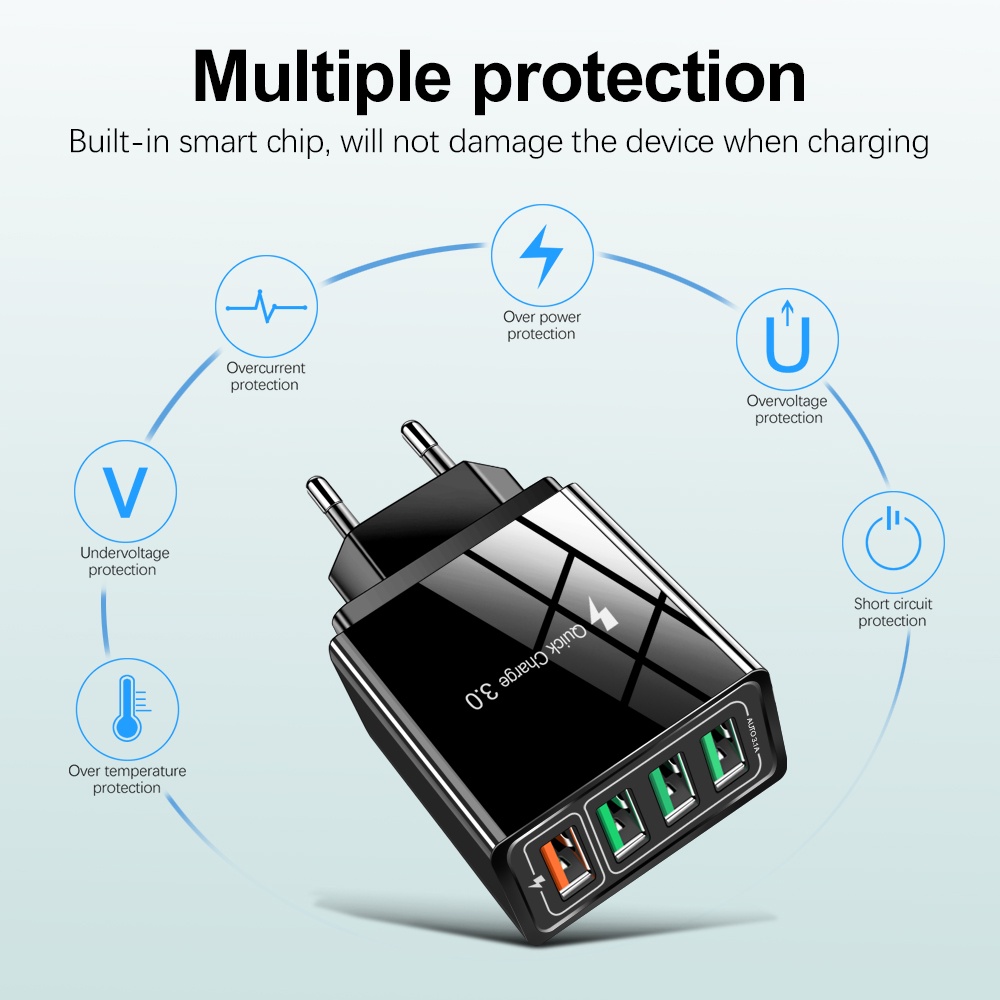 Travel Charger USB Fast Charging 4 Port QC3.0