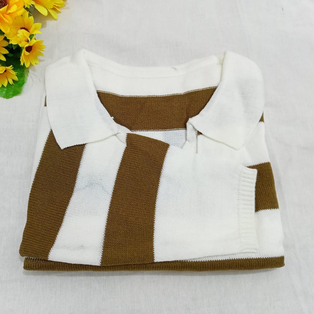 FUJI ATASAN RAJUT BLOUSE BB30-50KG CROPTOP BLASTER GARIS SALUR FUJI SWEATER BAJU BELANG BAJU KERAH KEMEJA WANITA KOREA STYLE