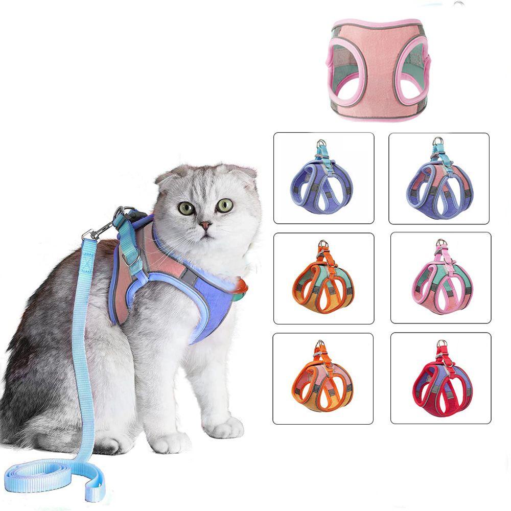 Rebuy Cat Harness Anti Bocor Dengan Tali Reflektif Lembut Dapat Disesuaikan Rompi Harness Bernapas Hewan Peliharaan Rompi