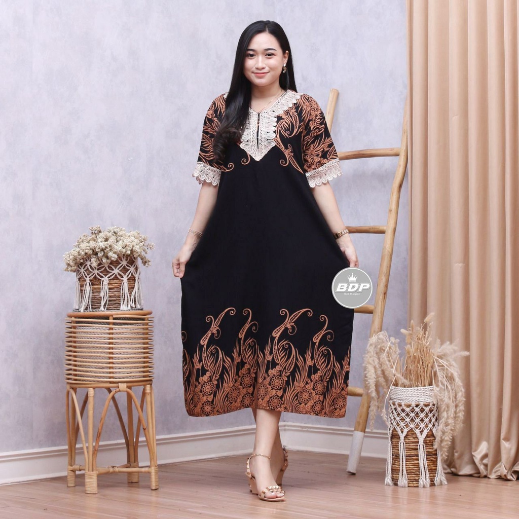 Dianputri - Daster Arab Zeema | Rayon Super Grade A | Resleting Depan Busui | Renda Milo Ori-mesya hitam