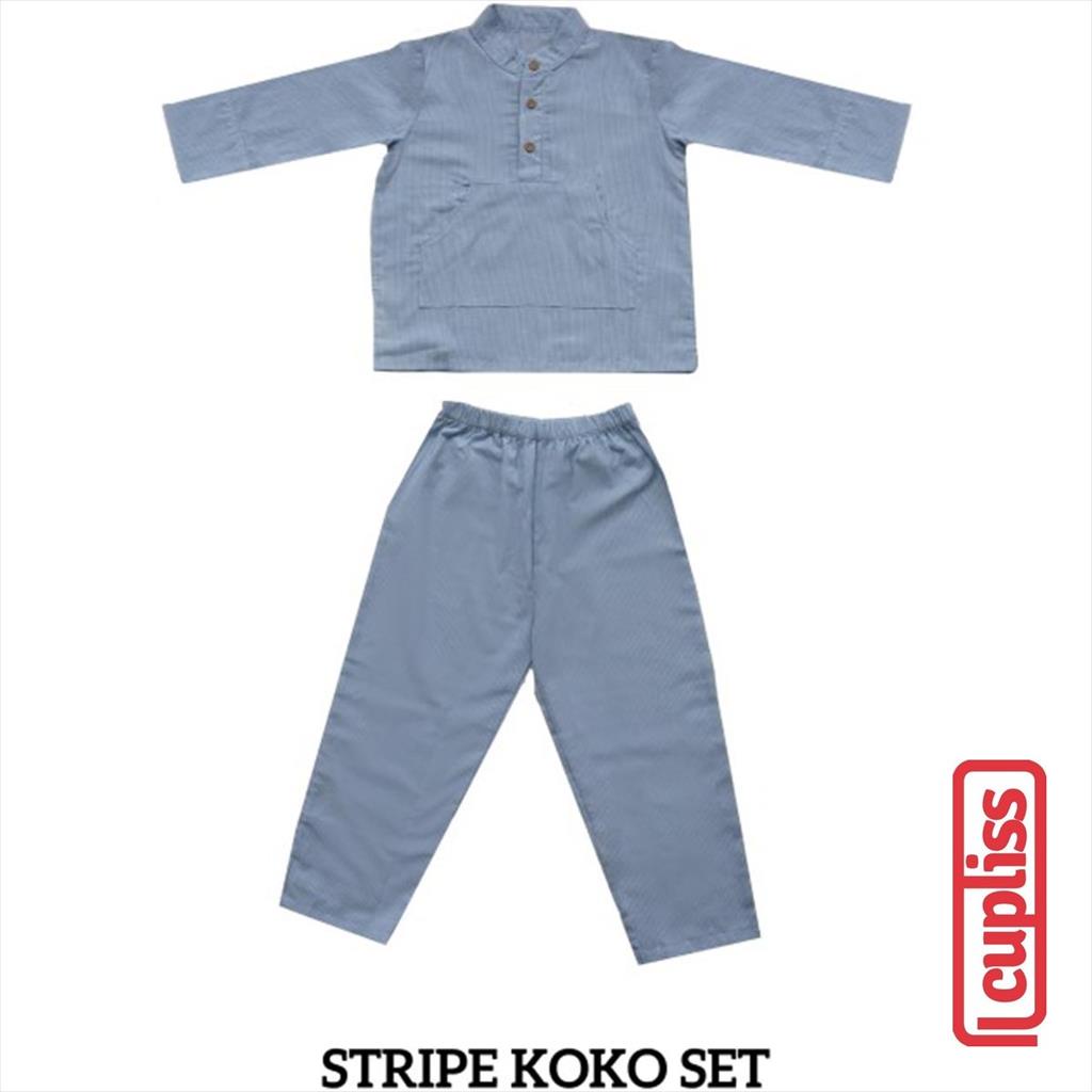 Little Palmerhaus Stripe Koko Powder Blue Baju Koko Anak