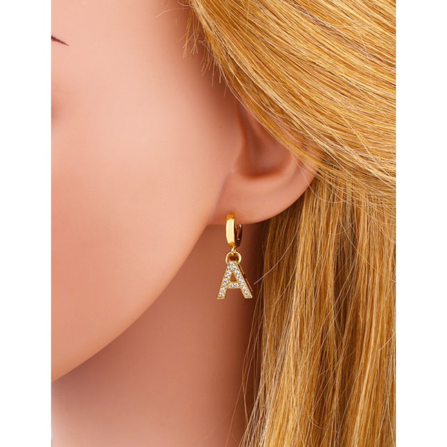 LRC Anting Tusuk Fashion Golden Diamond Letter Earrings A-L