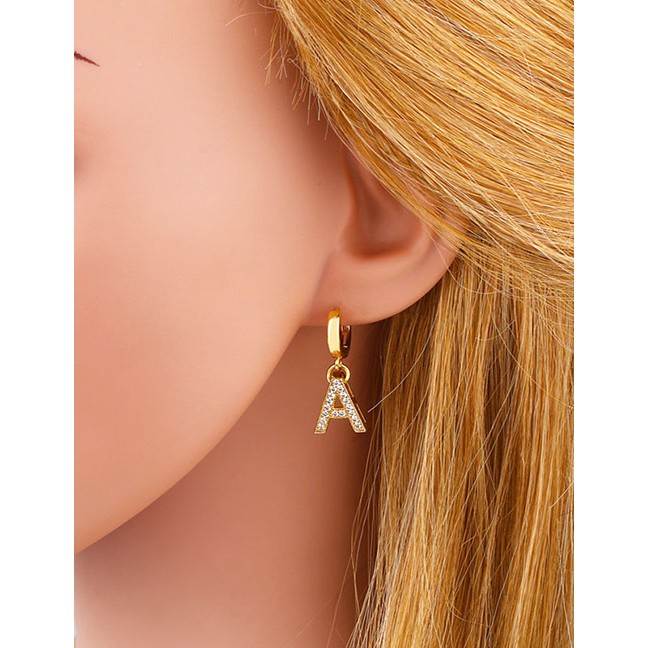 LRC Anting Tusuk Fashion Golden Diamond Letter Earrings M-Z