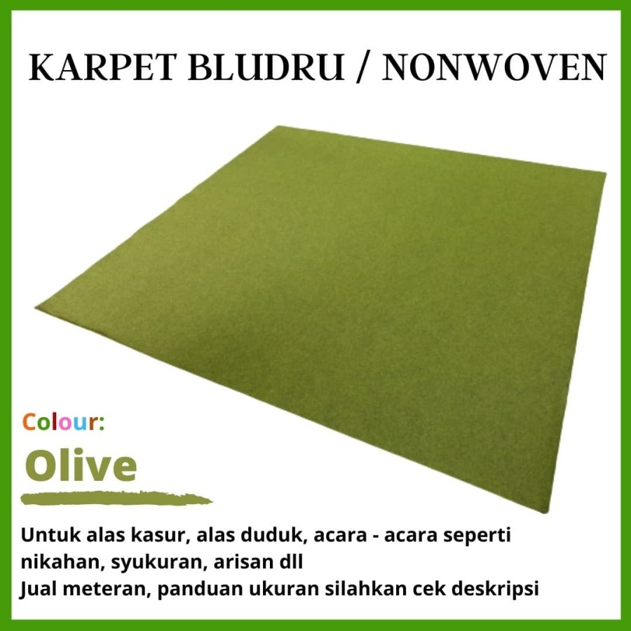 BAROKAH Karpet Wool Meteran 0,5  x  2 m, Bludru Bulu, Brudru Pameran Tebal-OLIVE