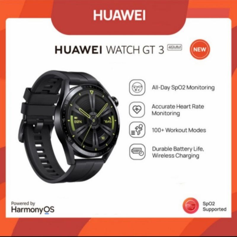Huawei GT 3 46mm GT3 Black Smartwatch Garansi Resmi
