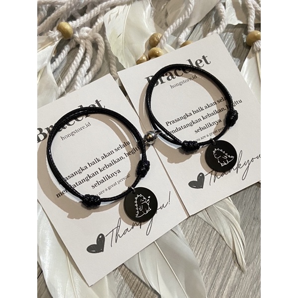 GELANG DINO COUPLE MAGNET TALI KOREA 2MM (DPT 2 GELANG CUTE)