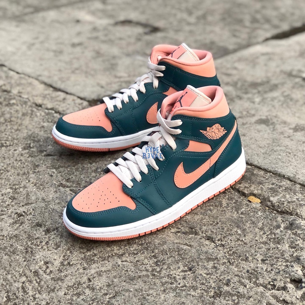 Air Jordan 1 Mid Salmon Dark Teal Green